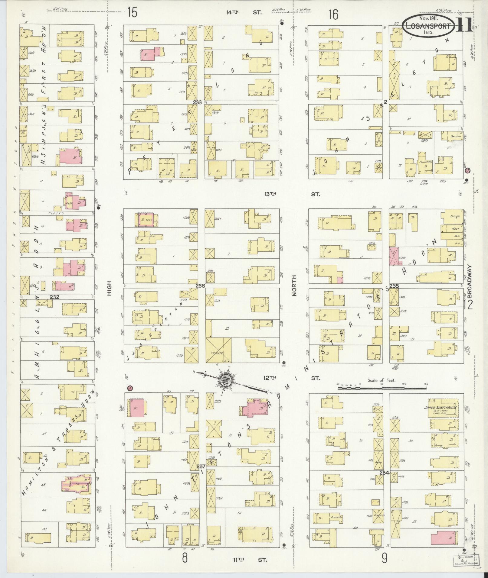 Sanborn Fire Insurance Map from Logansport, Cass County, Indiana (1911), Sheet #0011 - Complete Map Set gallery image, historic Sanborn map, vintage wall art, Indiana Indiana