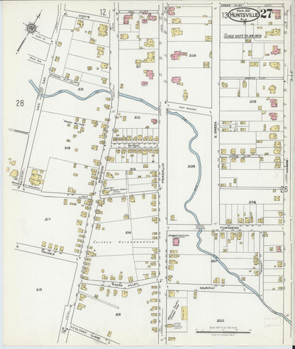 Sanborn Fire Insurance Map from Huntsville, Madison County, Alabama (1921), Sheet #0027 - Complete Map Set gallery image, historic Sanborn map, vintage wall art, Alabama Alabama