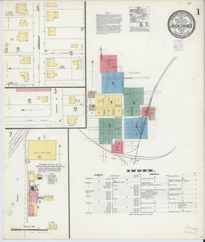 Sanborn Fire Insurance Map from Union Springs, Bullock County, Alabama (1903), Sheet #0001 - Complete Map Set gallery image, historic Sanborn map, vintage wall art, Alabama Alabama
