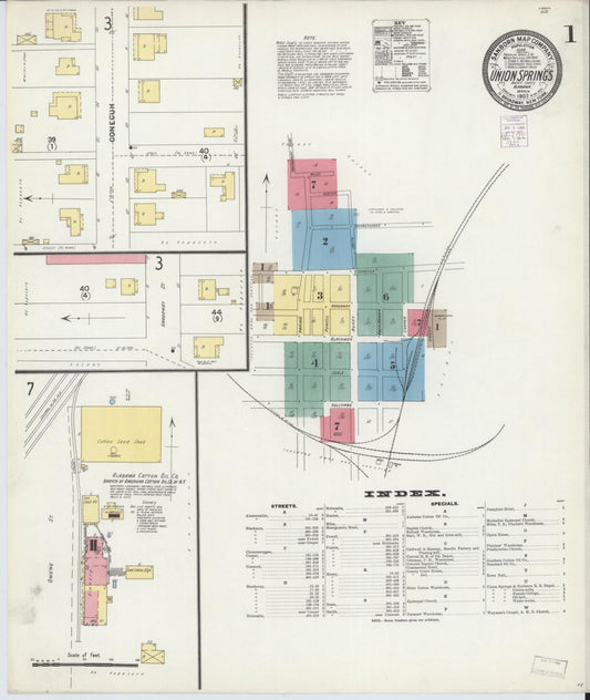 Sanborn Fire Insurance Map from Union Springs, Bullock County, Alabama (1903), Sheet #0001 - Complete Map Set gallery image, historic Sanborn map, vintage wall art, Alabama Alabama