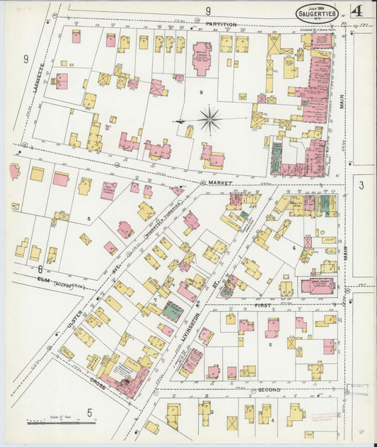 Sanborn Fire Insurance Map from Saugerties, Ulster County, New York (1904), Sheet #0004 - Historic Sanborn Fire Insurance Map Print, vintage old map wall art, antique decor, genealogy gift, New York New York map