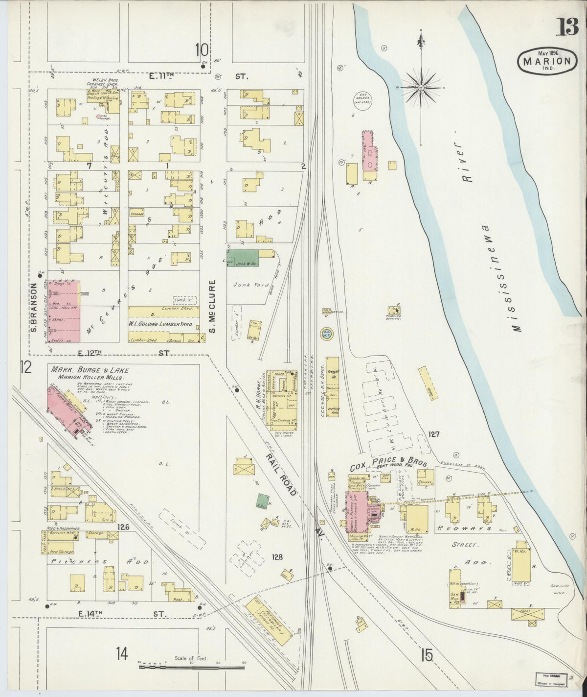 Sanborn Fire Insurance Map from Marion, Grant County, Indiana (1896), Sheet #0013 - Historic Sanborn Fire Insurance Map Print, vintage old map wall art, antique decor, genealogy gift, Indiana Indiana map