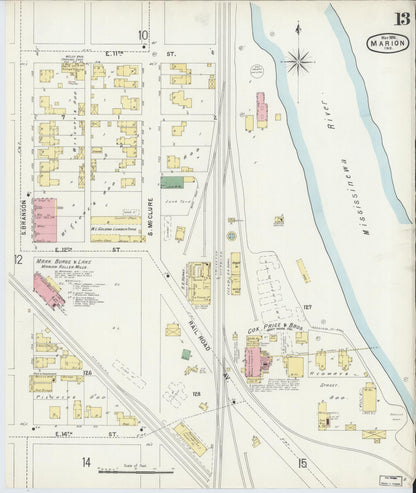 Sanborn Fire Insurance Map from Marion, Grant County, Indiana (1896), Sheet #0013 - Historic Sanborn Fire Insurance Map Print, vintage old map wall art, antique decor, genealogy gift, Indiana Indiana map
