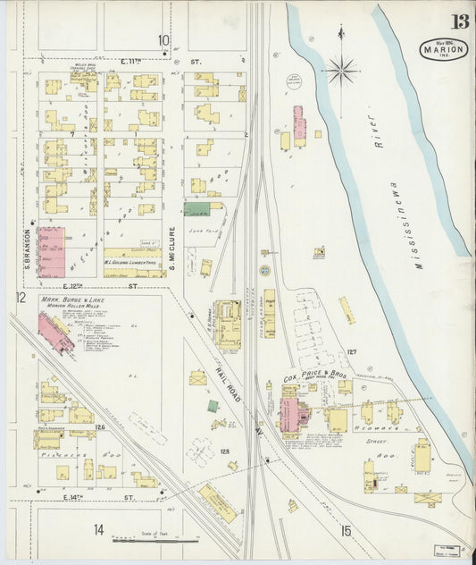 Sanborn Fire Insurance Map from Marion, Grant County, Indiana (1896), Sheet #0013 - Historic Sanborn Fire Insurance Map Print, vintage old map wall art, antique decor, genealogy gift, Indiana Indiana map
