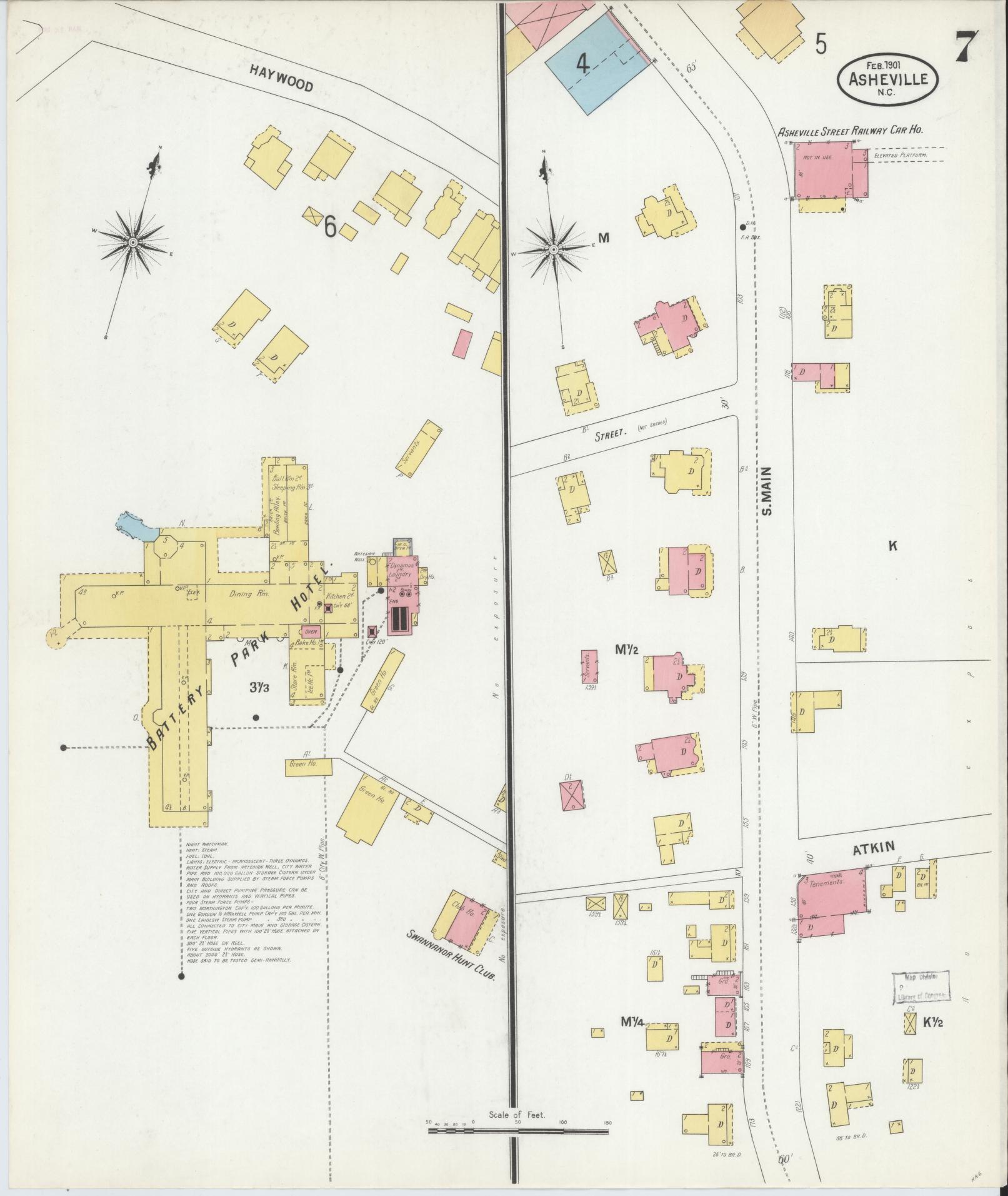 Sanborn Fire Insurance Map from Asheville, Buncombe County, North Carolina (1901), Sheet #0007 - Historic Sanborn Fire Insurance Map Print, vintage old map wall art, antique decor, genealogy gift, North Carolina North Carolina map