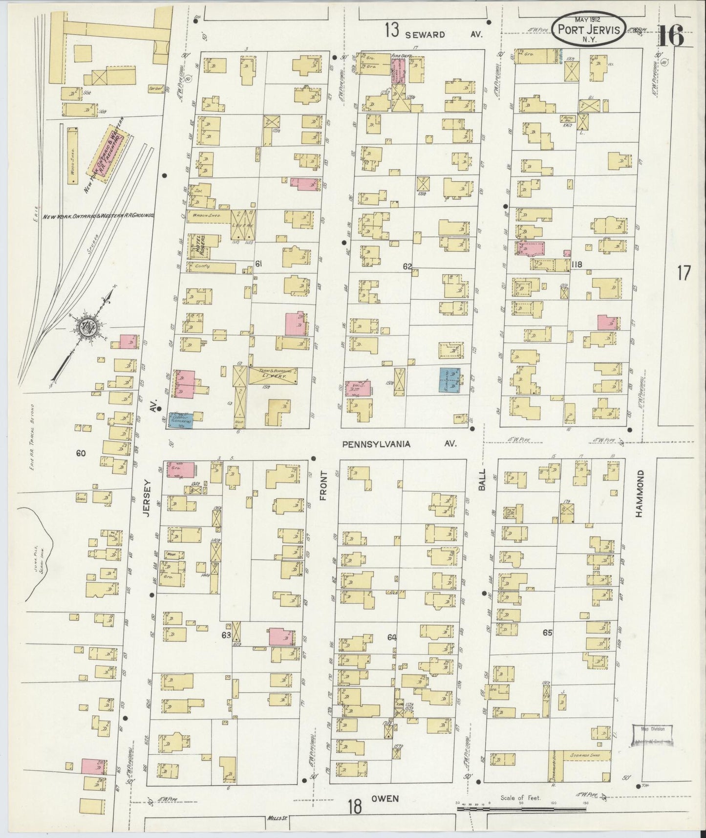 Sanborn Fire Insurance Map from Port Jervis, Orange County, New York (1912), Sheet #0016 - Complete Map Set gallery image, historic Sanborn map, vintage wall art, New York New York