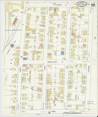 Sanborn Fire Insurance Map from Port Jervis, Orange County, New York (1912), Sheet #0016 - Complete Map Set gallery image, historic Sanborn map, vintage wall art, New York New York