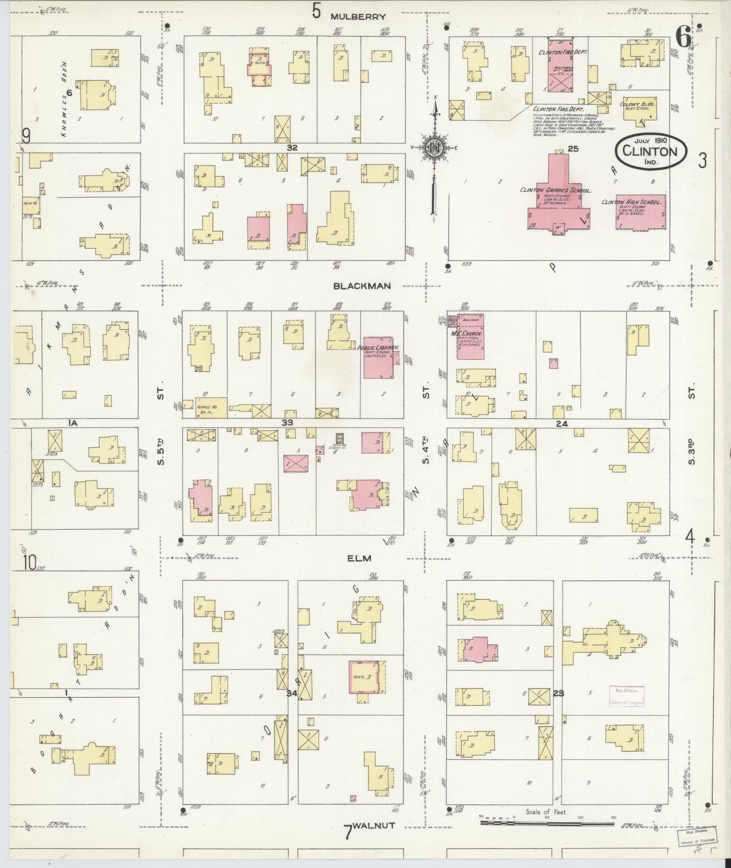 Sanborn Fire Insurance Map from Clinton, Vermillion County, Indiana (1910), Sheet #0006 - Historic Sanborn Fire Insurance Map Print, vintage old map wall art, antique decor, genealogy gift, Indiana Indiana map
