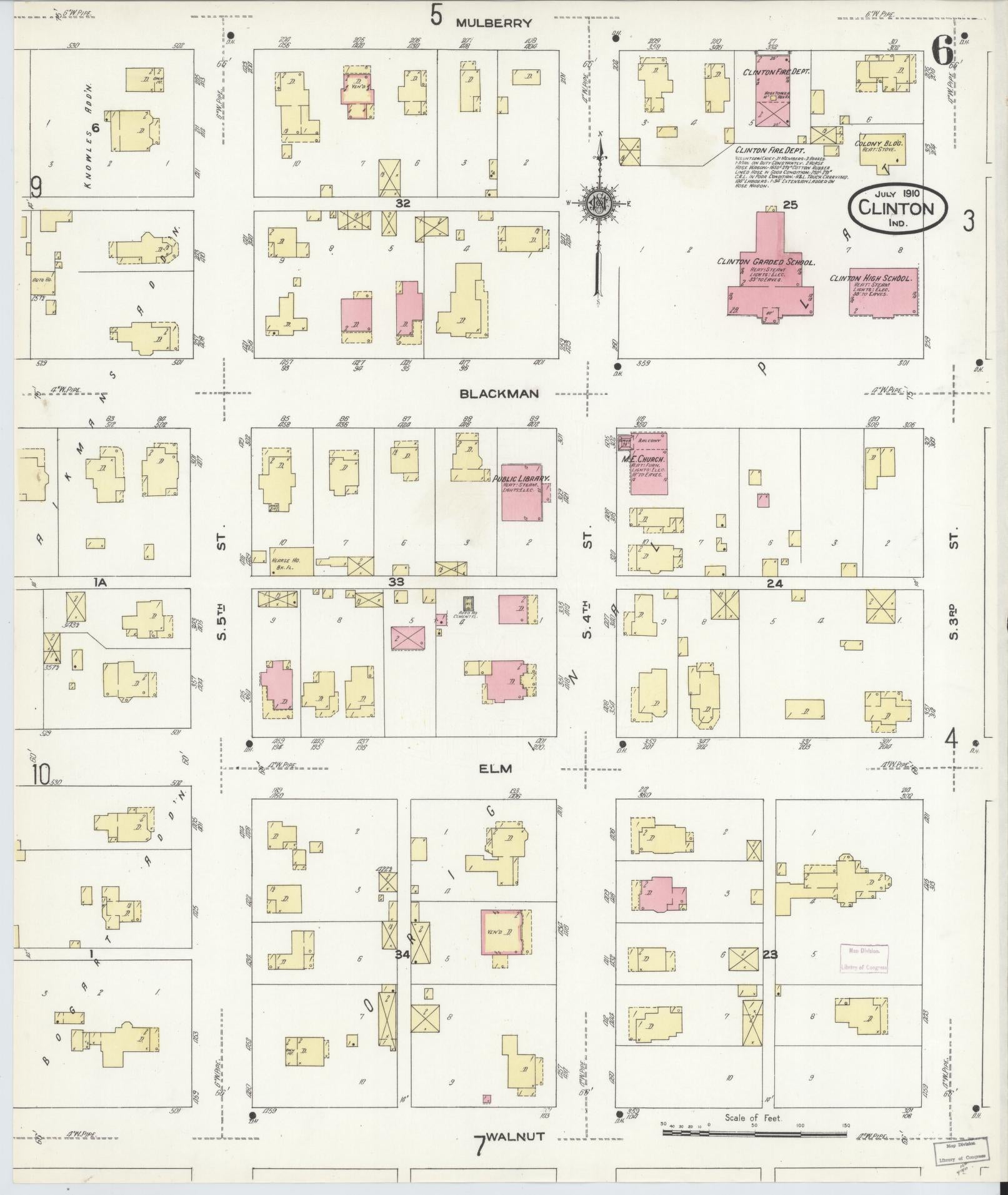 Sanborn Fire Insurance Map from Clinton, Vermillion County, Indiana (1910), Sheet #0006 - Historic Sanborn Fire Insurance Map Print, vintage old map wall art, antique decor, genealogy gift, Indiana Indiana map