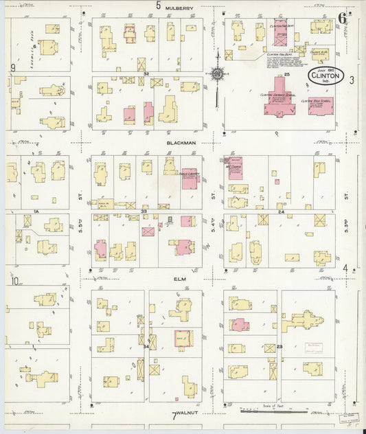 Sanborn Fire Insurance Map from Clinton, Vermillion County, Indiana (1910), Sheet #0006 - Historic Sanborn Fire Insurance Map Print, vintage old map wall art, antique decor, genealogy gift, Indiana Indiana map