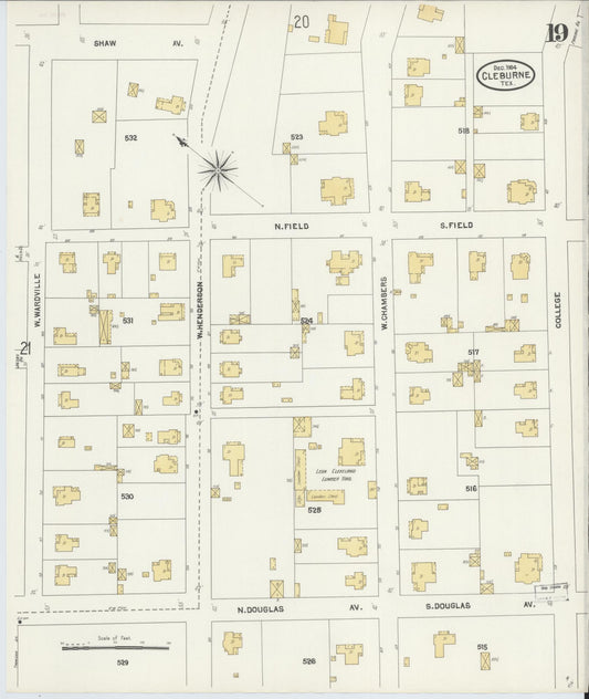 Sanborn Fire Insurance Map from Cleburne, Johnson County, Texas (1904), Sheet #0019 - Historic Sanborn Fire Insurance Map Print, vintage old map wall art, antique decor, genealogy gift, Texas Texas map