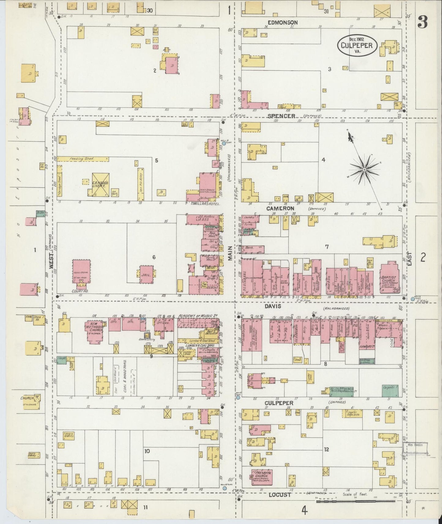 Sanborn Fire Insurance Map from Culpeper, Culpeper County, Virginia (1902), Sheet #0003 - Complete Map Set gallery image, historic Sanborn map, vintage wall art, Virginia Virginia