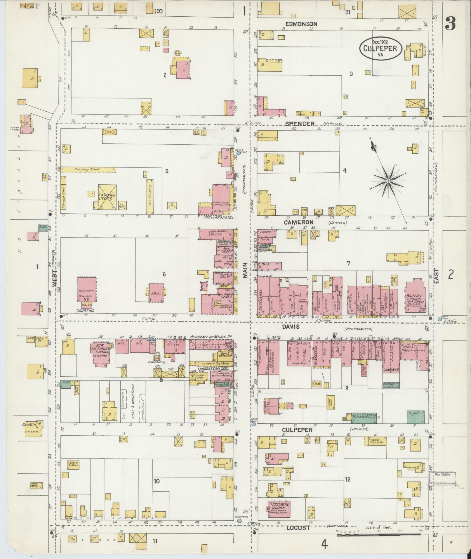 Sanborn Fire Insurance Map from Culpeper, Culpeper County, Virginia (1902), Sheet #0003 - Complete Map Set gallery image, historic Sanborn map, vintage wall art, Virginia Virginia