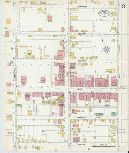 Sanborn Fire Insurance Map from Culpeper, Culpeper County, Virginia (1902), Sheet #0003 - Complete Map Set gallery image, historic Sanborn map, vintage wall art, Virginia Virginia