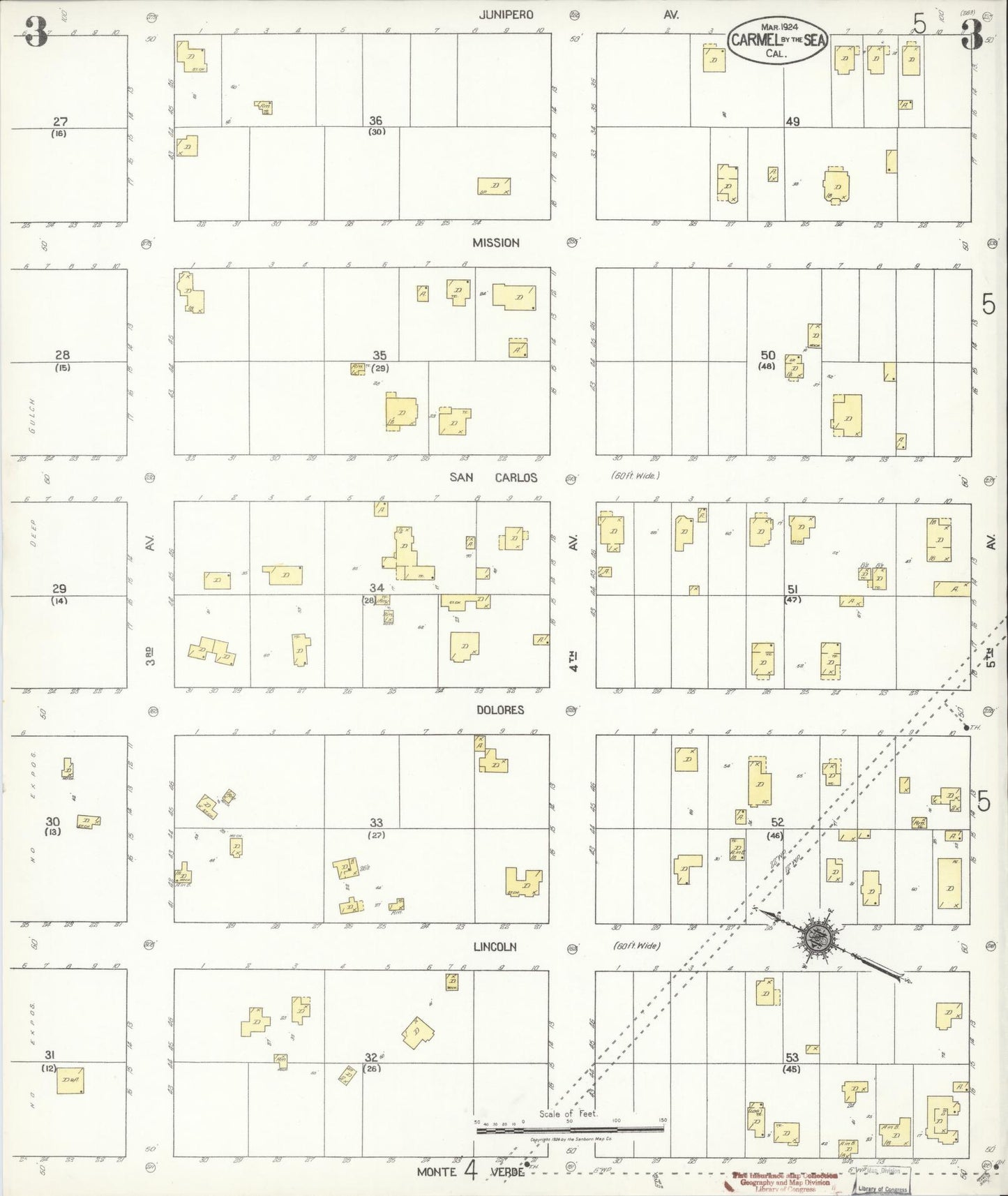 Sanborn Fire Insurance Map from Carmel By The Sea, Monterey County, California (1924), Sheet #0003 - Complete Map Set gallery image, historic Sanborn map, vintage wall art, California California