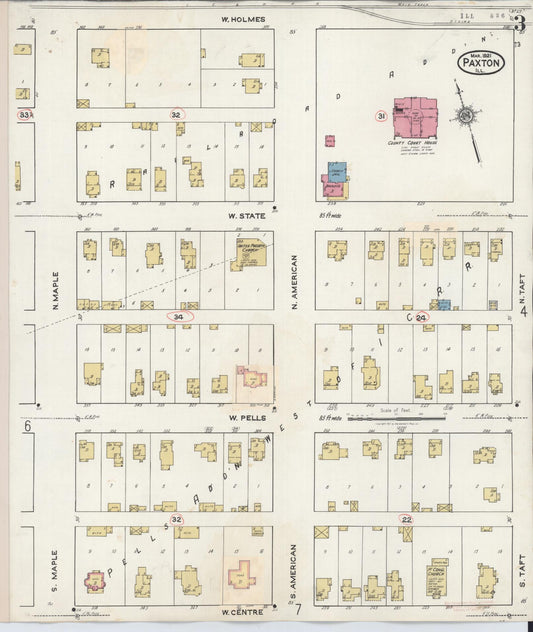Sanborn Fire Insurance Map from Paxton, Ford County, Illinois (1932), Sheet #0003 - Historic Sanborn Fire Insurance Map Print, vintage old map wall art, antique decor, genealogy gift, Illinois Illinois map
