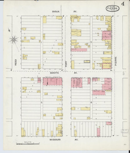 Sanborn Fire Insurance Map from Pierre, Hughes County, South Dakota (1892), Sheet #0004 - Complete Map Set gallery image, historic Sanborn map, vintage wall art, South Dakota South Dakota