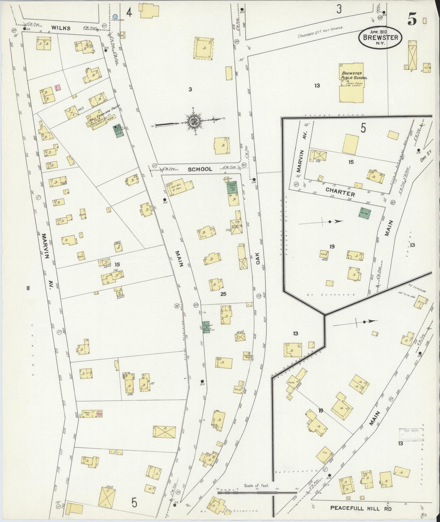 Sanborn Fire Insurance Map from Brewster, Putnam County, New York (1910), Sheet #0005 - Historic Sanborn Fire Insurance Map Print, vintage old map wall art, antique decor, genealogy gift, New York New York map
