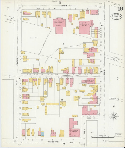 Sanborn Fire Insurance Map from Geneva, Ontario County, New York (1903), Sheet #0010 - Historic Sanborn Fire Insurance Map Print, vintage old map wall art, antique decor, genealogy gift, New York New York map