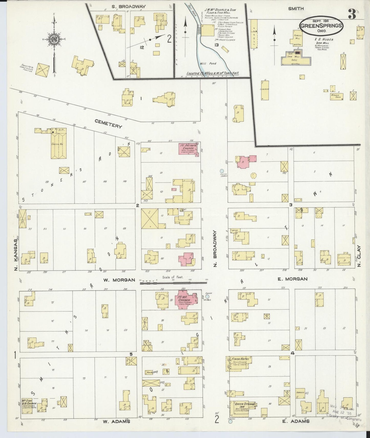 Sanborn Fire Insurance Map from Green Springs, Sandusky And Seneca Counties, Ohio (1911), Sheet #0003 - Historic Sanborn Fire Insurance Map Print, vintage old map wall art, antique decor, genealogy gift, Ohio Ohio map