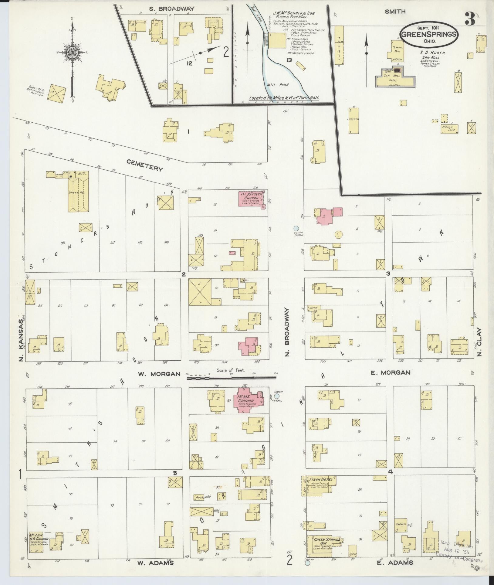 Sanborn Fire Insurance Map from Green Springs, Sandusky And Seneca Counties, Ohio (1911), Sheet #0003 - Historic Sanborn Fire Insurance Map Print, vintage old map wall art, antique decor, genealogy gift, Ohio Ohio map