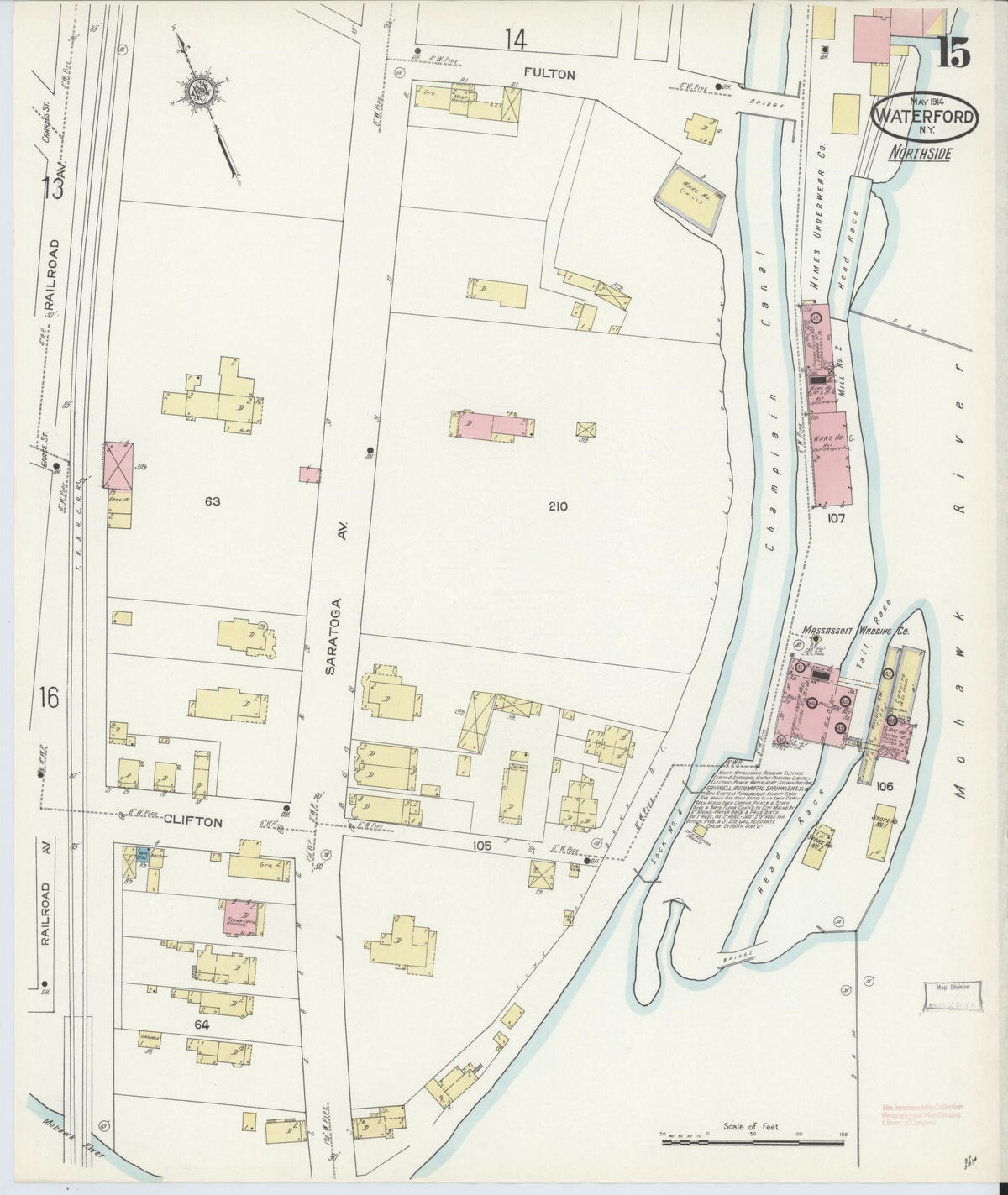 Sanborn Fire Insurance Map from Waterford, Saratoga County, New York (1914), Sheet #0015 - Complete Map Set gallery image, historic Sanborn map, vintage wall art, New York New York