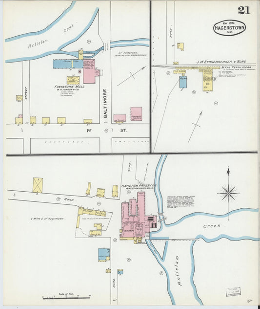 Washington, Maryland - 1892 - Sanborn Fire Insurance Map, Sheet #0021 - Historic Sanborn Fire Insurance Map Print, Washington Maryland 1892 0021 vintage old map wall art