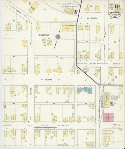 Sanborn Fire Insurance Map from Tarboro, Edgecombe County, North Carolina (1913), Sheet #0010 - Historic Sanborn Fire Insurance Map Print, vintage old map wall art, antique decor, genealogy gift, North Carolina North Carolina map