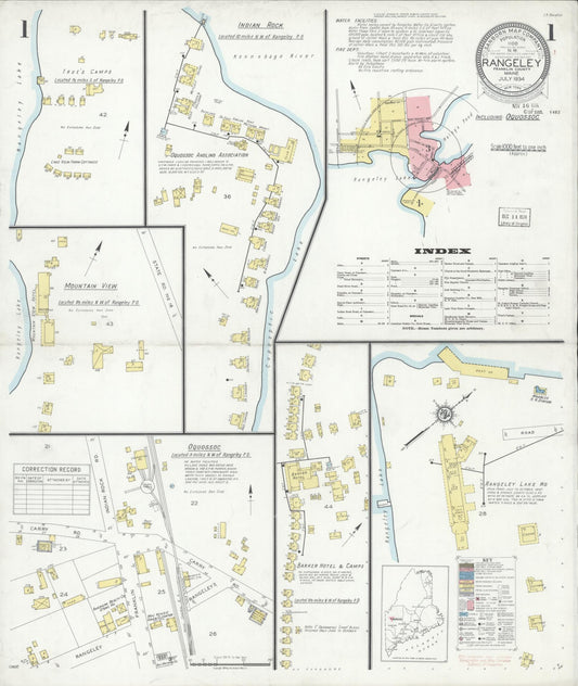 Sanborn Fire Insurance Map from Rangeley, Franklin County, Maine (1934), Sheet #0001 - Complete Map Set gallery image, historic Sanborn map, vintage wall art, Maine Maine