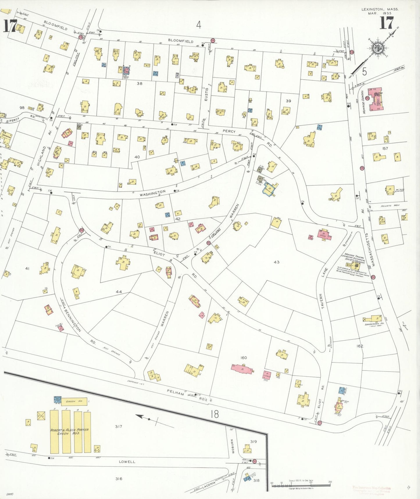 Sanborn Fire Insurance Map from Lexington, Middlesex County, Massachusetts (1935), Sheet #0017 - Complete Map Set gallery image, historic Sanborn map, vintage wall art, Massachusetts Massachusetts