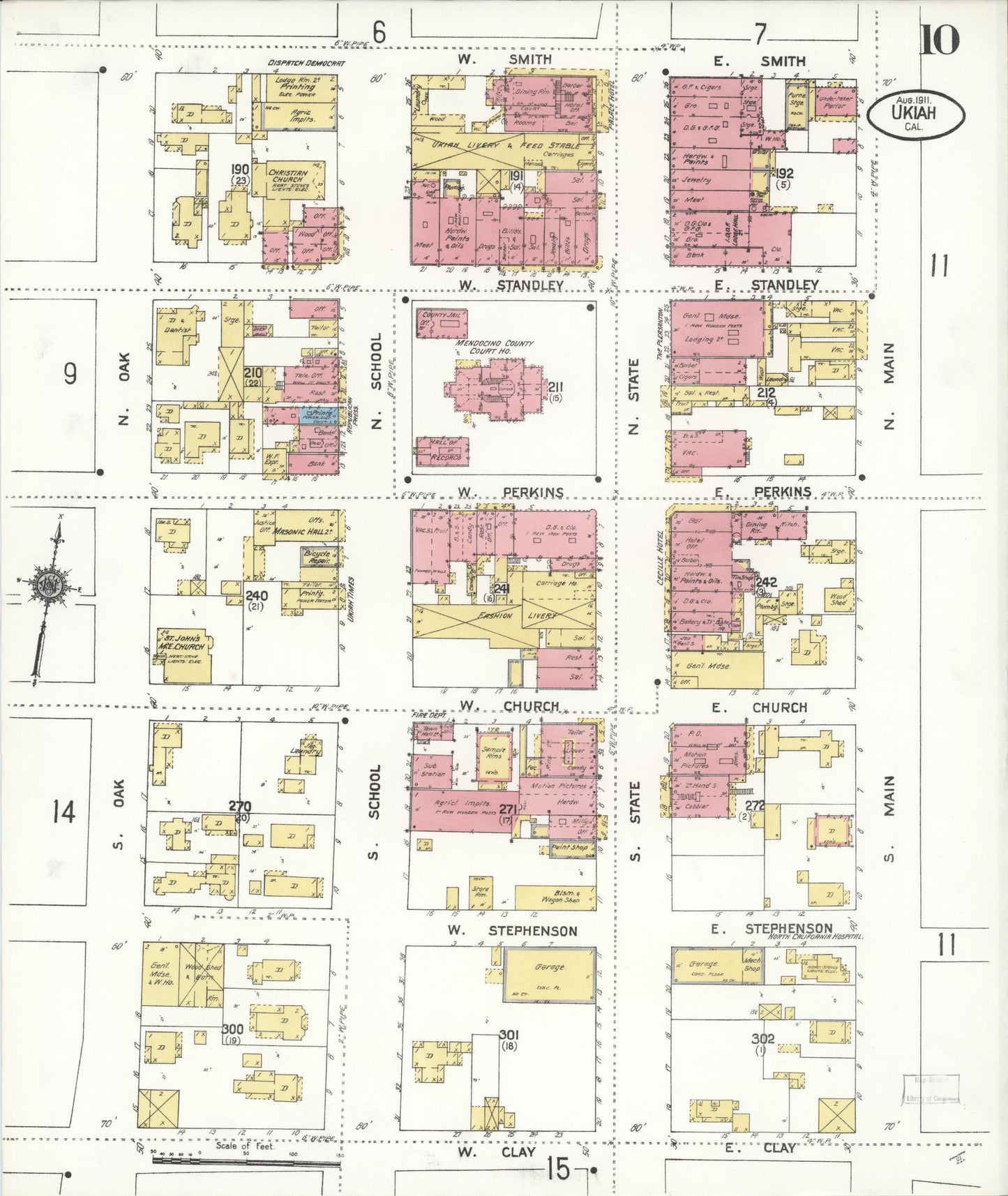 Sanborn Fire Insurance Map from Ukiah, Mendocino County, California (1911), Sheet #0010 - Complete Map Set gallery image, historic Sanborn map, vintage wall art, California California