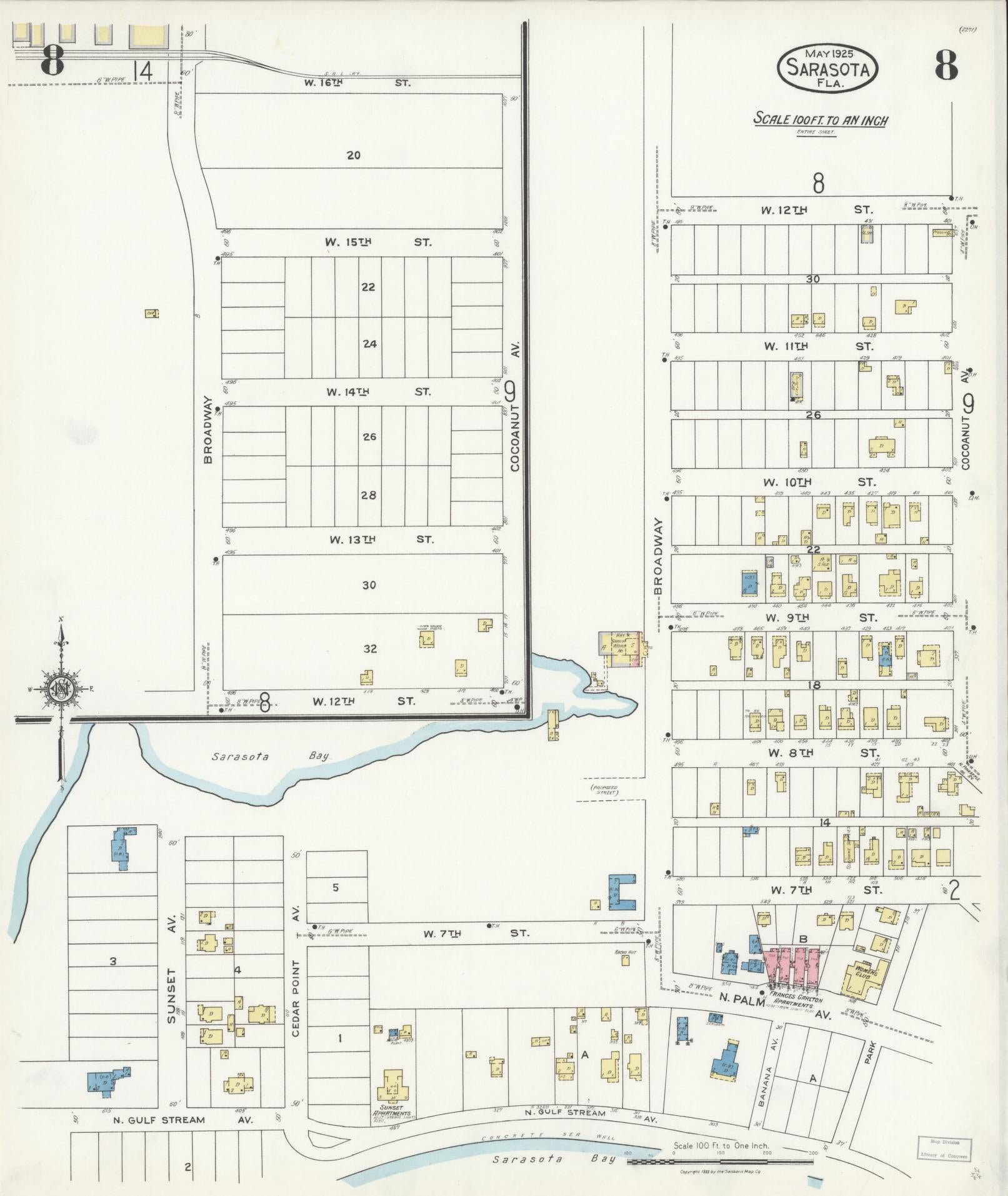 Sanborn Fire Insurance Map from Sarasota, Sarasota County, Florida (1925), Sheet #0008 - Complete Map Set gallery image, historic Sanborn map, vintage wall art, Florida Florida