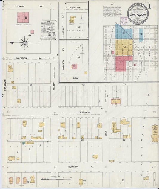 Sanborn Fire Insurance Map from Hartington, Cedar County, Nebraska (1904), Sheet #0001 - Historic Sanborn Fire Insurance Map Print, vintage old map wall art, antique decor, genealogy gift, Nebraska Nebraska map