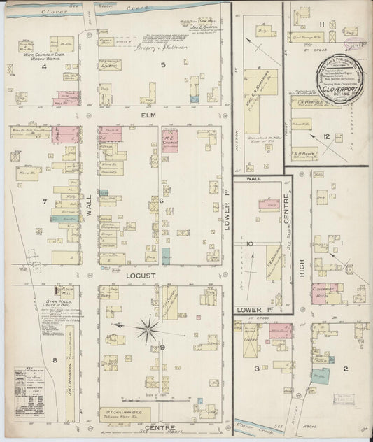 Sanborn Fire Insurance Map from Cloverport, Breckinridge County, Kentucky (1886), Sheet #0001 - Historic Sanborn Fire Insurance Map Print, vintage old map wall art, antique decor, genealogy gift, Kentucky Kentucky map