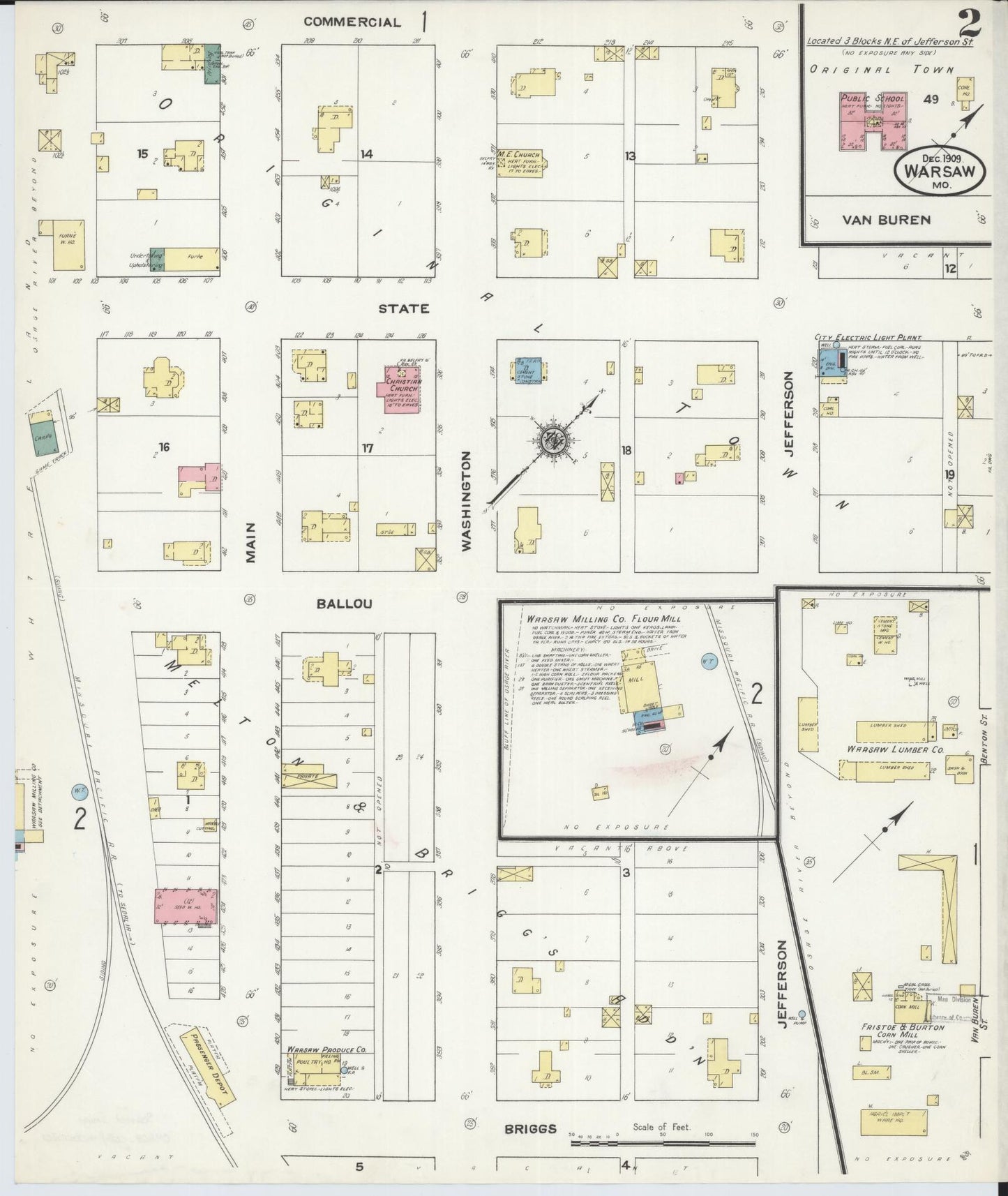 Sanborn Fire Insurance Map from Warsaw, Benton County, Missouri (1909), Sheet #0002 - Complete Map Set gallery image, historic Sanborn map, vintage wall art, Missouri Missouri