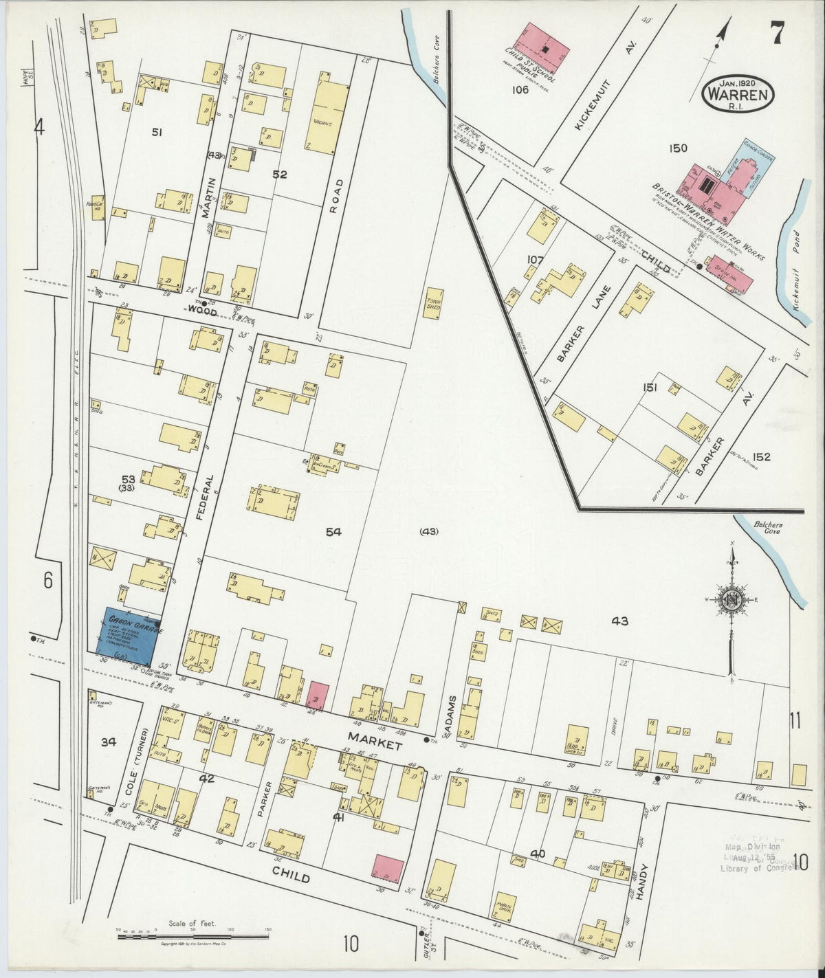 Sanborn Fire Insurance Map from Warren, Bristol County, Rhode Island (1920), Sheet #0007 - Complete Map Set gallery image, historic Sanborn map, vintage wall art, Rhode Island Rhode Island