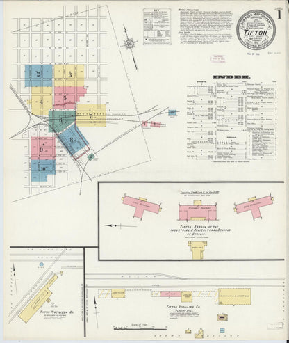 Sanborn Fire Insurance Map from Tifton, Tift County, Georgia (1912), Sheet #0001 - Complete Map Set gallery image, historic Sanborn map, vintage wall art, Georgia Georgia