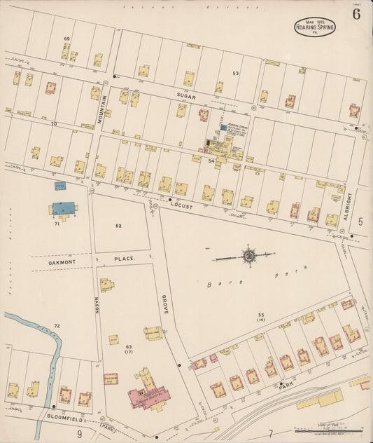 Sanborn Fire Insurance Map from Roaring Spring, Blair County, Pennsylvania (1922), Sheet #0006 - Historic Sanborn Fire Insurance Map Print, vintage old map wall art, antique decor, genealogy gift, Pennsylvania Pennsylvania map
