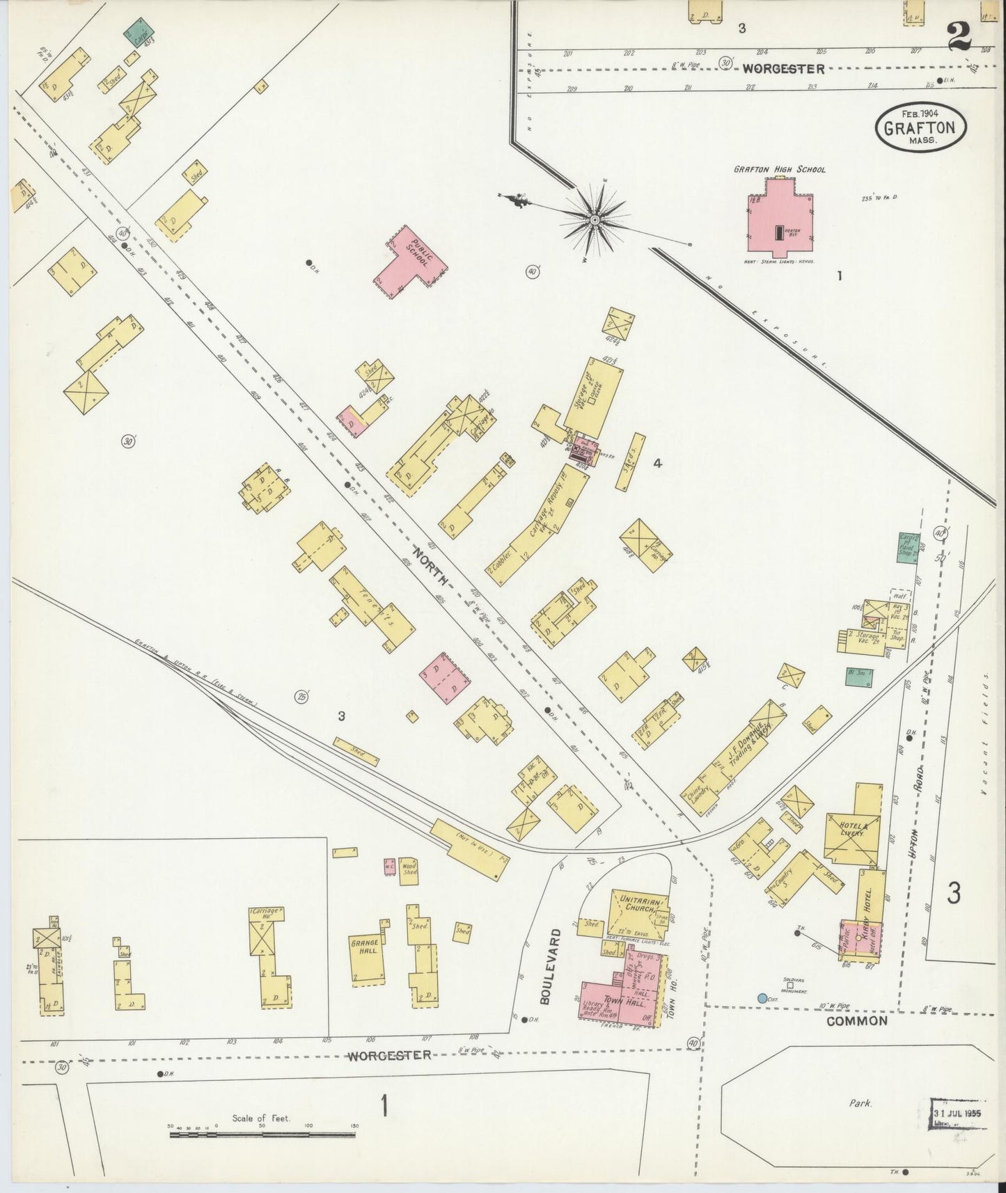 Sanborn Fire Insurance Map from Grafton, Worcester County, Massachusetts (1904), Sheet #0002 - Historic Sanborn Fire Insurance Map Print, vintage old map wall art, antique decor, genealogy gift, Massachusetts Massachusetts map