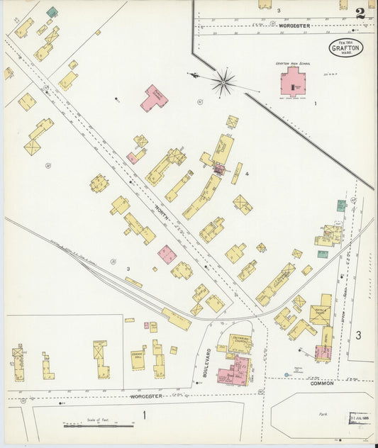 Sanborn Fire Insurance Map from Grafton, Worcester County, Massachusetts (1904), Sheet #0002 - Historic Sanborn Fire Insurance Map Print, vintage old map wall art, antique decor, genealogy gift, Massachusetts Massachusetts map