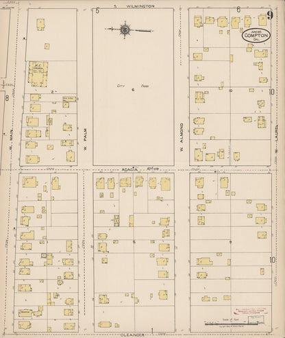 Sanborn Fire Insurance Map from Compton, Los Angeles County, California (1922), Sheet #0009 - Complete Map Set gallery image, historic Sanborn map, vintage wall art, California California