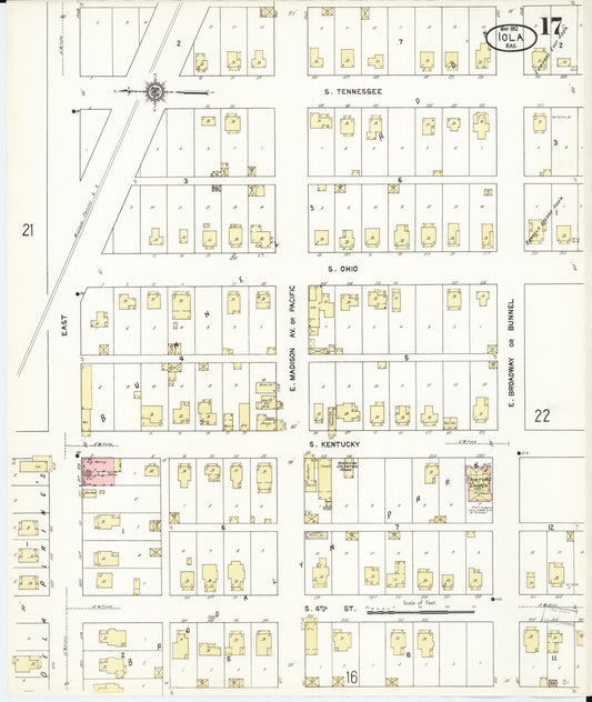 Sanborn Fire Insurance Map from Iola, Allen County, Kansas (1912), Sheet #0017 - Historic Sanborn Fire Insurance Map Print, vintage old map wall art, antique decor, genealogy gift, Kansas Kansas map