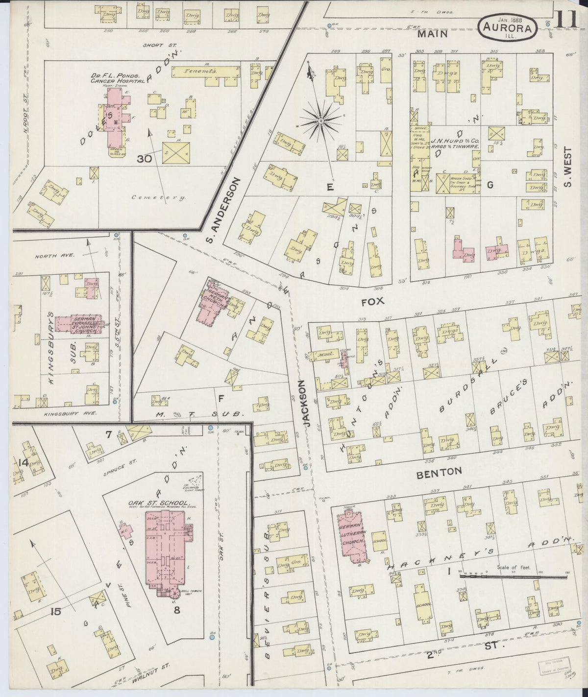 Sanborn Fire Insurance Map from Aurora, Kane County, Illinois (1888), Sheet #0011 - Complete Map Set gallery image, historic Sanborn map, vintage wall art, Illinois Illinois