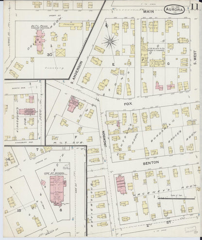 Sanborn Fire Insurance Map from Aurora, Kane County, Illinois (1888), Sheet #0011 - Complete Map Set gallery image, historic Sanborn map, vintage wall art, Illinois Illinois