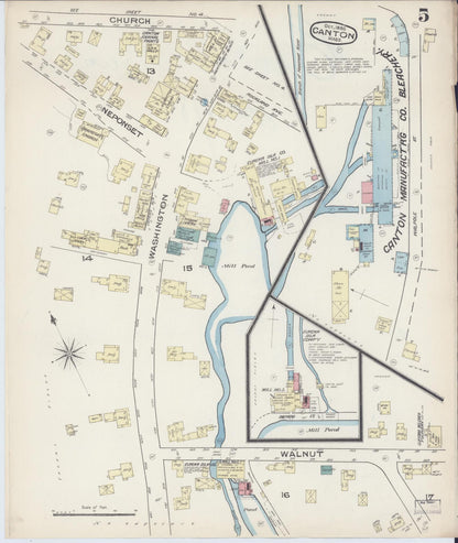 Sanborn Fire Insurance Map from Canton, Norfolk County, Massachusetts (1885), Sheet #0005 - Complete Map Set gallery image, historic Sanborn map, vintage wall art, Massachusetts Massachusetts