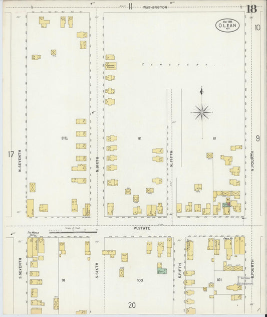 Sanborn Fire Insurance Map from Olean, Cattaraugus County, New York (1898), Sheet #0018 - Historic Sanborn Fire Insurance Map Print, vintage old map wall art, antique decor, genealogy gift, New York New York map