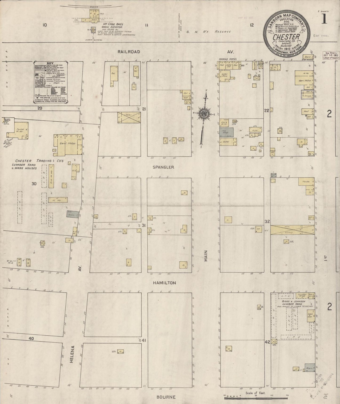 Sanborn Fire Insurance Map from Chester, Liberty County, Montana (1910), Sheet #0001 - Complete Map Set gallery image, historic Sanborn map, vintage wall art, Montana Montana
