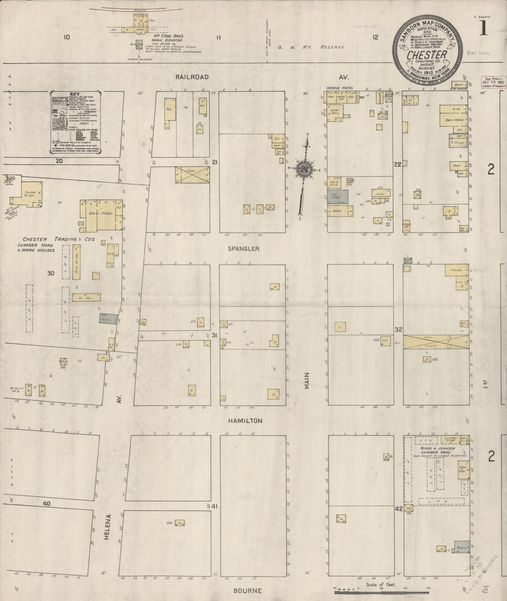 Sanborn Fire Insurance Map from Chester, Liberty County, Montana (1910), Sheet #0001 - Complete Map Set gallery image, historic Sanborn map, vintage wall art, Montana Montana