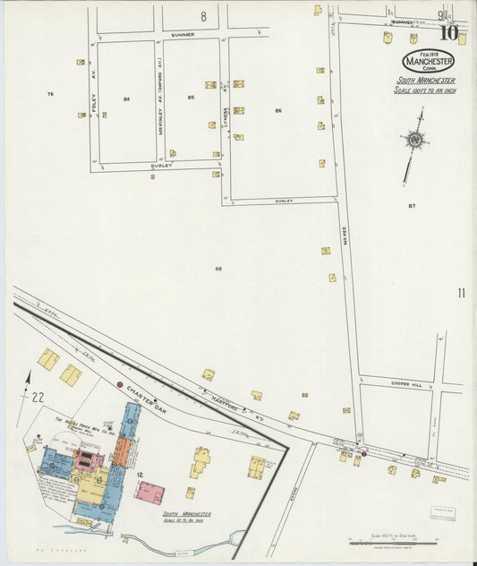 Sanborn Fire Insurance Map from Manchester, Hartford County, Connecticut (1919), Sheet #0010 - Historic Sanborn Fire Insurance Map Print, vintage old map wall art, antique decor, genealogy gift, Connecticut Connecticut map
