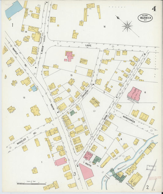 Sanborn Fire Insurance Map from Warwick, Orange County, New York (1900), Sheet #0004 - Historic Sanborn Fire Insurance Map Print, vintage old map wall art, antique decor, genealogy gift, New York New York map
